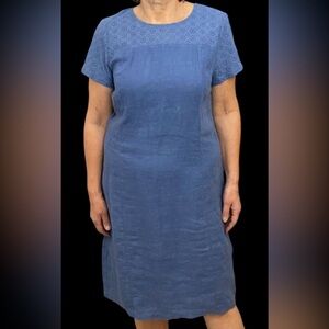 Olsen Europe linen shift dress with cotton lace front and sleeves Size M/L 12